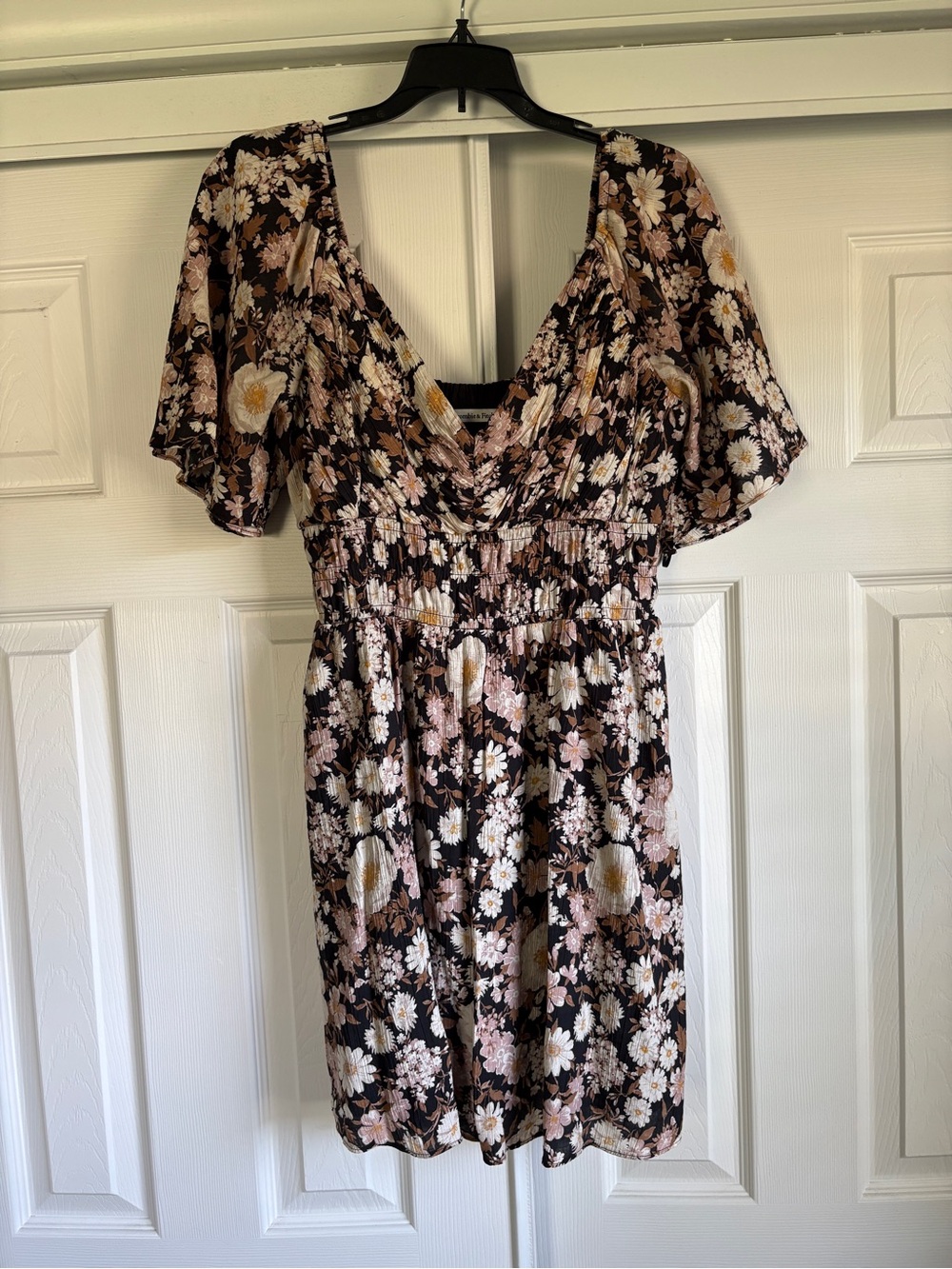 Abercrombie & Fitch Black Floral Mini Dress with Pink and Cream Accents